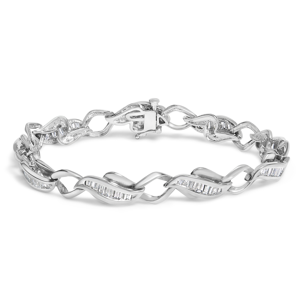 Platinum 2 1/5 Cttw Baguette Diamond Channel Link Bracelet (H-I Color,